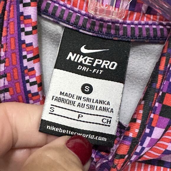 NIKE Womens Pro Pullover S Top Pink Purple DRI-FIT Stretch Geometric Half Zip - Picture 5 of 10